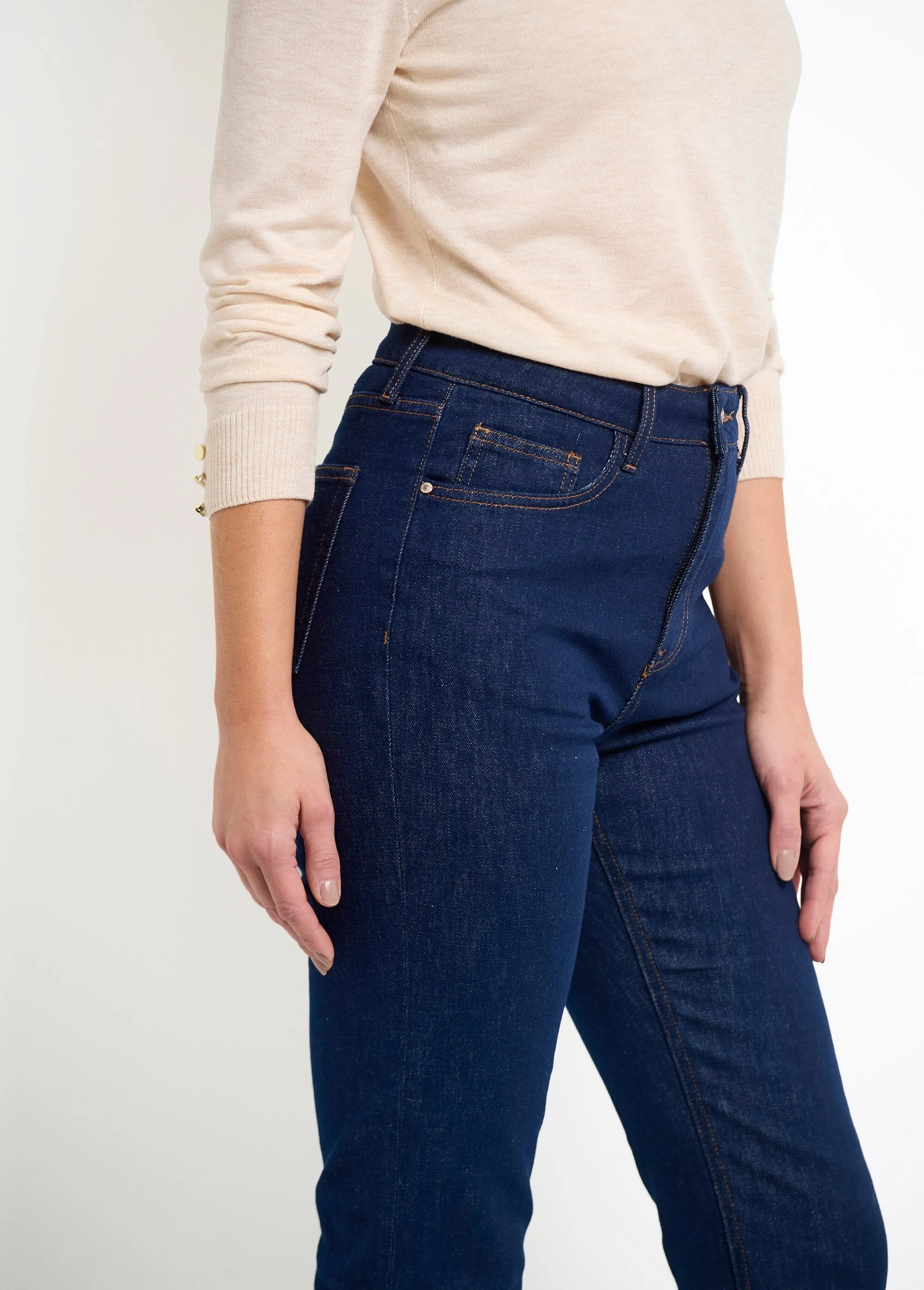 5-pocket jeans, 7/8 length, frayed hem