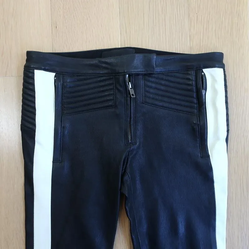 A.L.C. Hendon Stretch Leather Pants Black/Cream Size 2