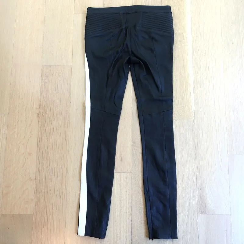 A.L.C. Hendon Stretch Leather Pants Black/Cream Size 2