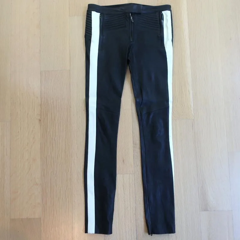 A.L.C. Hendon Stretch Leather Pants Black/Cream Size 2
