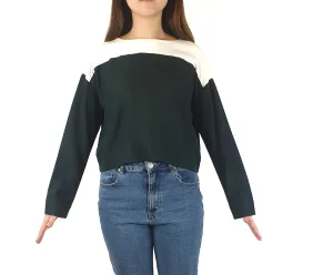 Alpha 60 cropped long sleeve green print and cream top size S