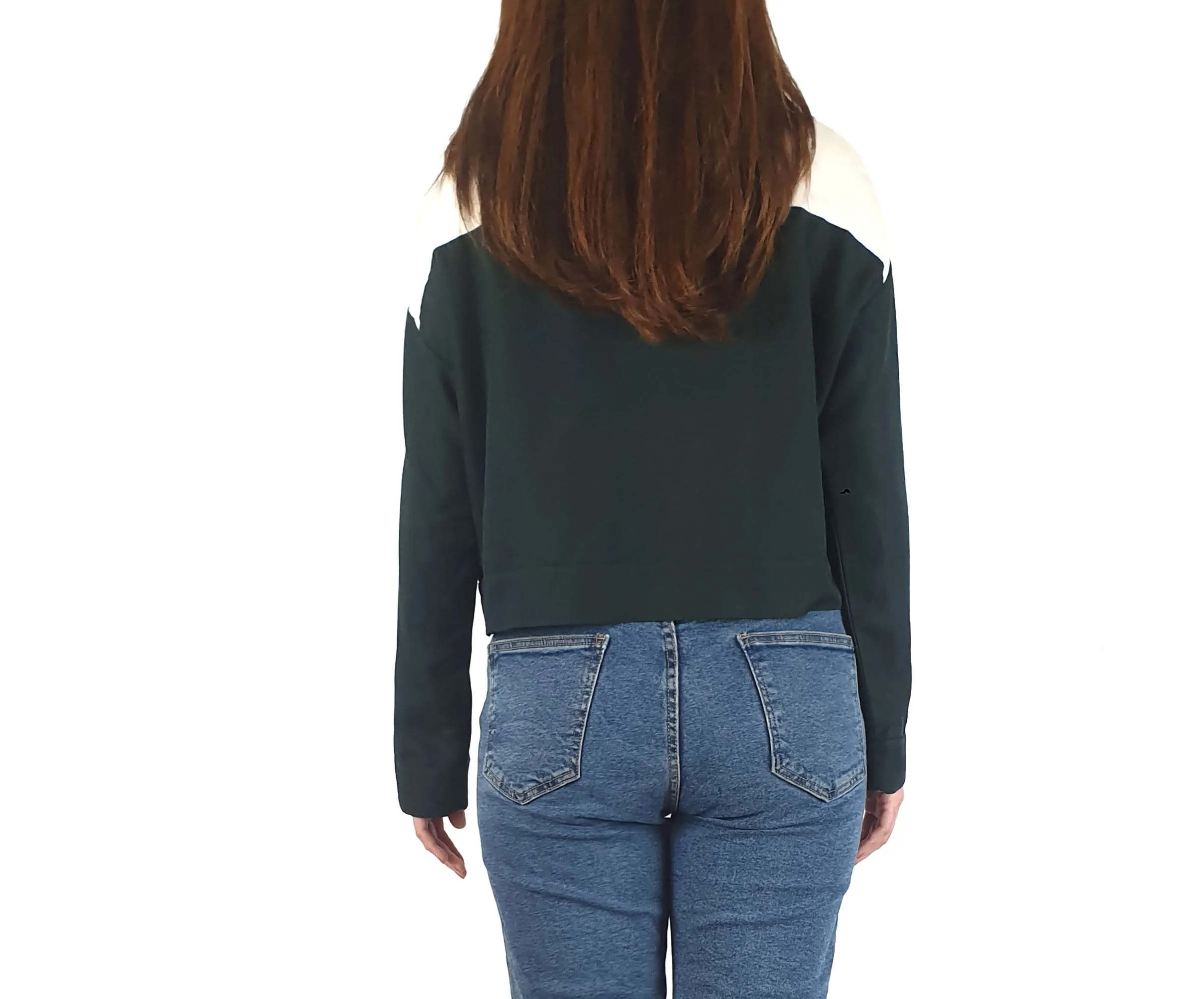 Alpha 60 cropped long sleeve green print and cream top size S
