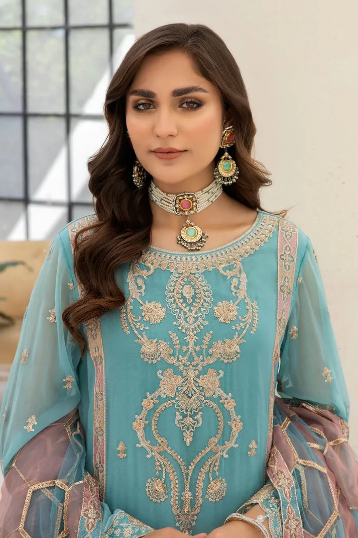 Aqua Blue Elegantly Embellished Pakistani Salwar Kameez Party Dress