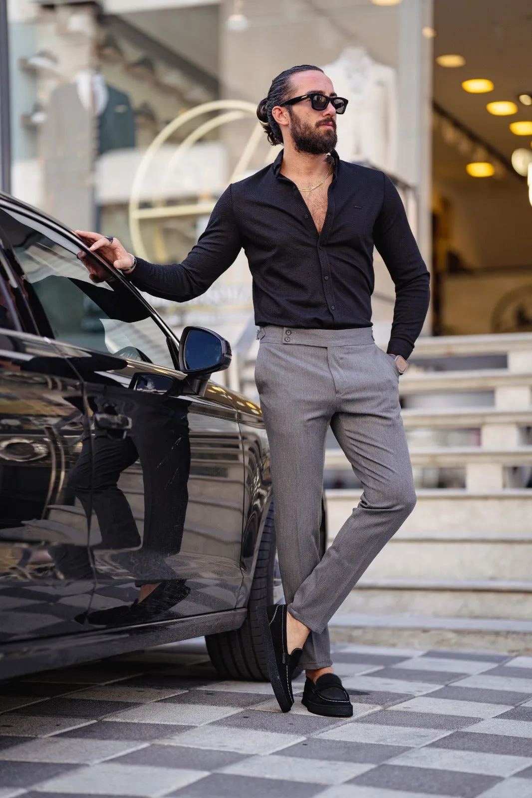 Ardean Gray Slim Fit Trousers