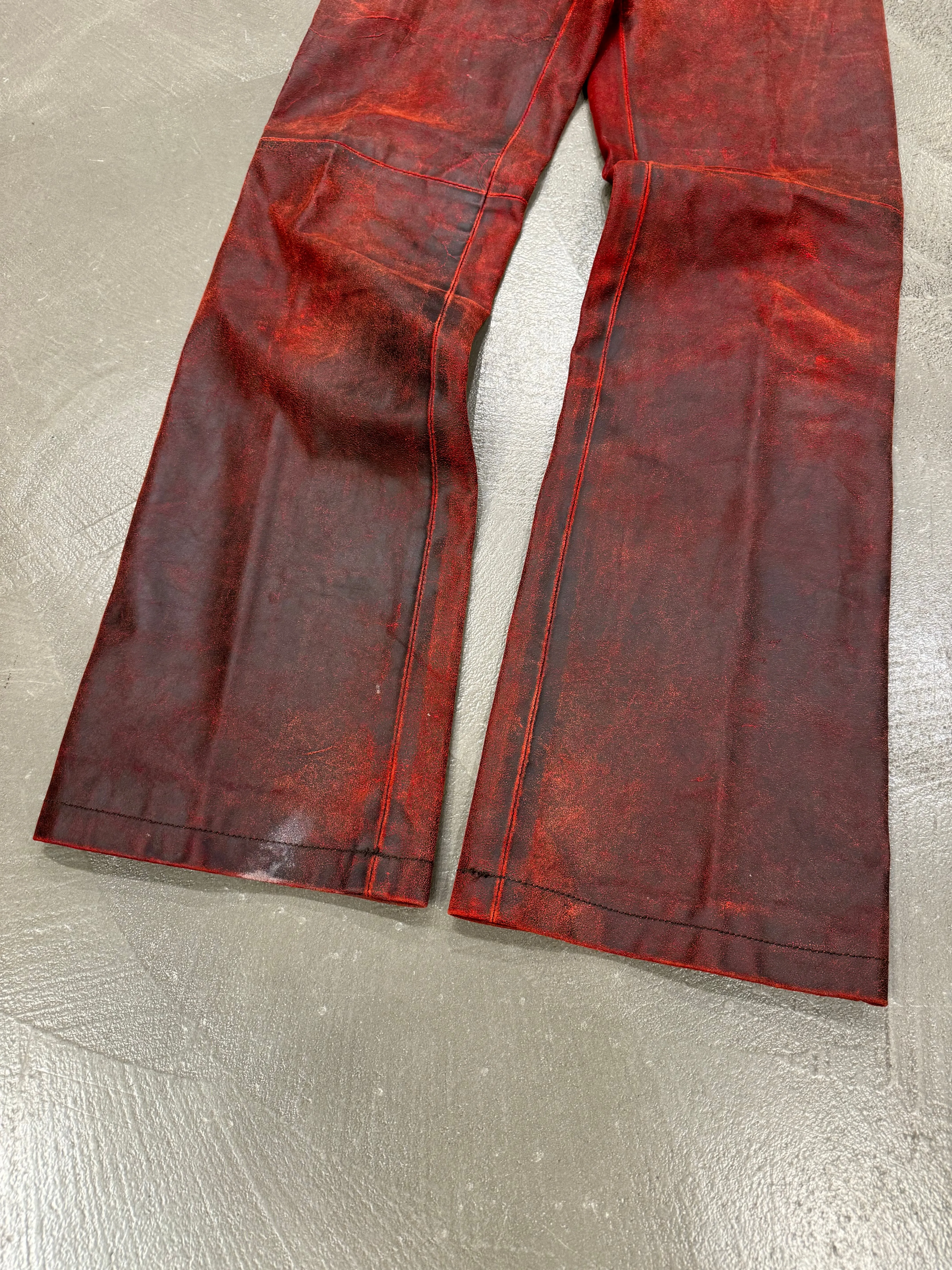 A/W2001 Ann Demeulemeester distressed painted red leather pants