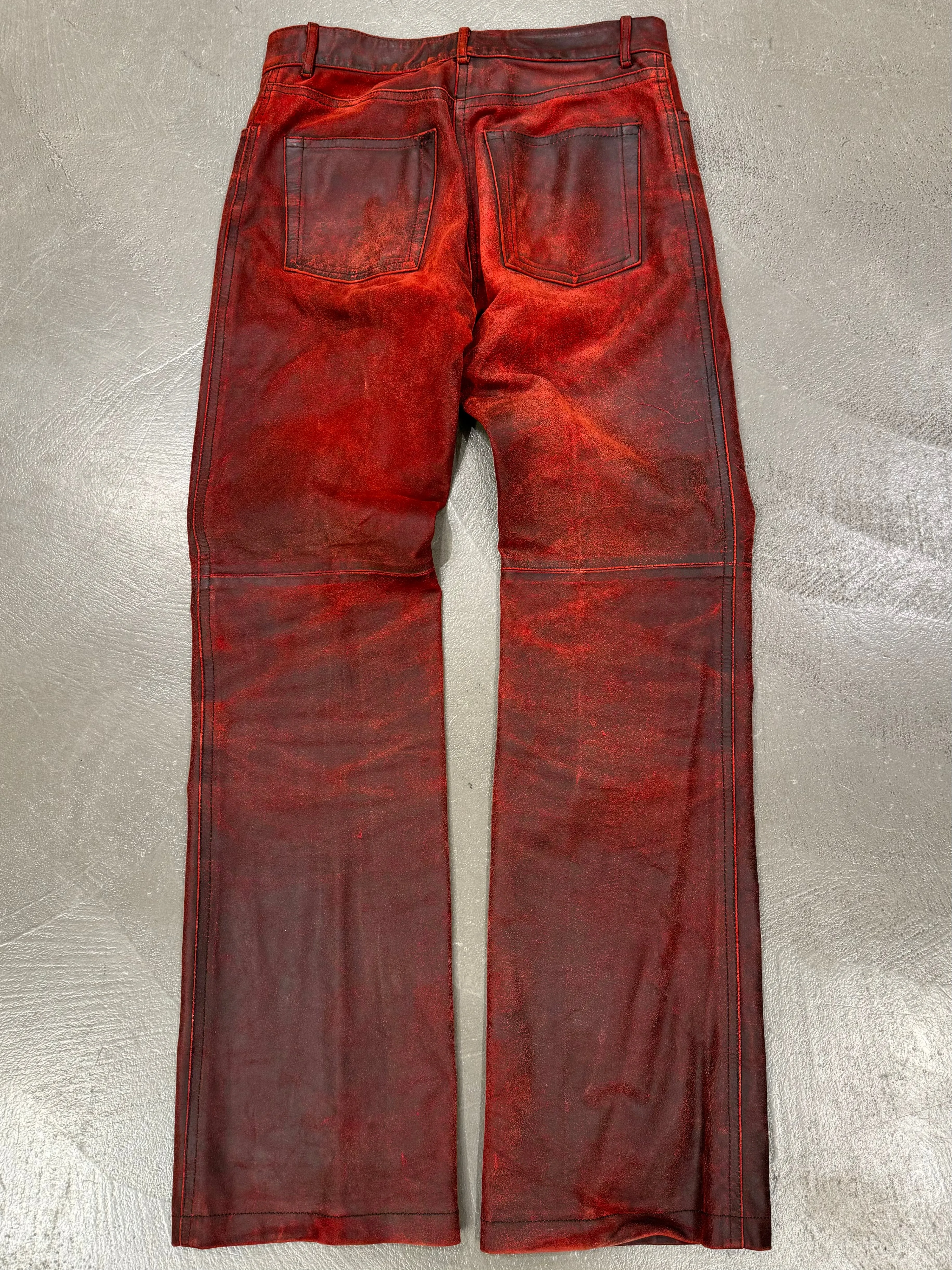 A/W2001 Ann Demeulemeester distressed painted red leather pants