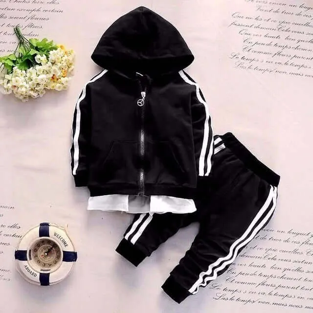 Baby Casual Tracksuit Children Boys Girls Hooded Jacket Pants 2Pcs Kids Suit
