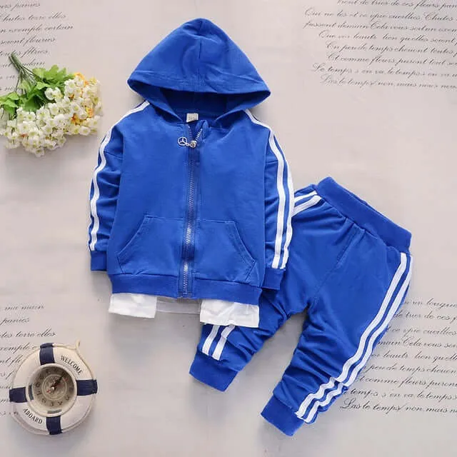 Baby Casual Tracksuit Children Boys Girls Hooded Jacket Pants 2Pcs Kids Suit