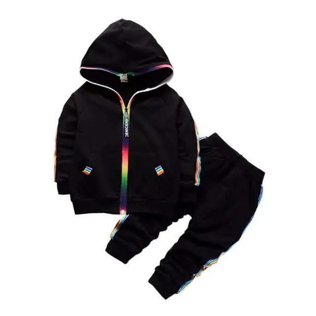 Baby Casual Tracksuit Children Boys Girls Hooded Jacket Pants 2Pcs Kids Suit