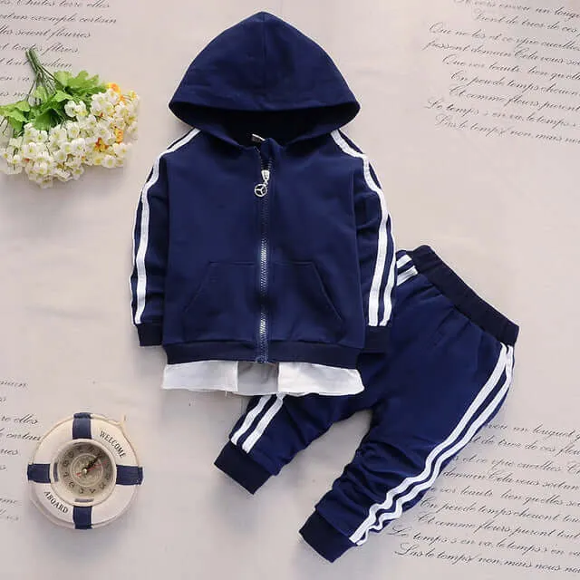 Baby Casual Tracksuit Children Boys Girls Hooded Jacket Pants 2Pcs Kids Suit