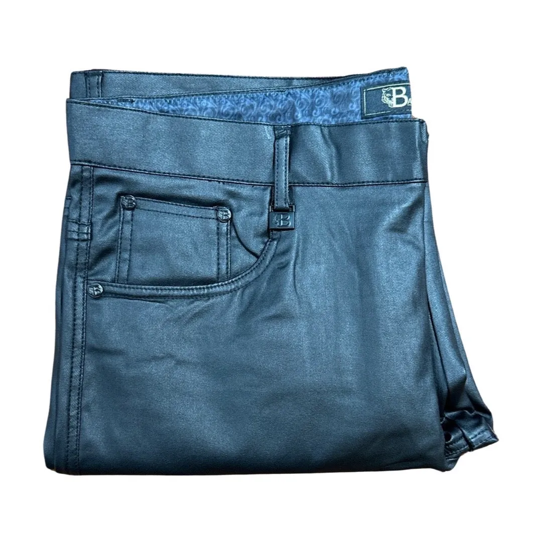 Barocco Matte Black PU Leather Dress Pants