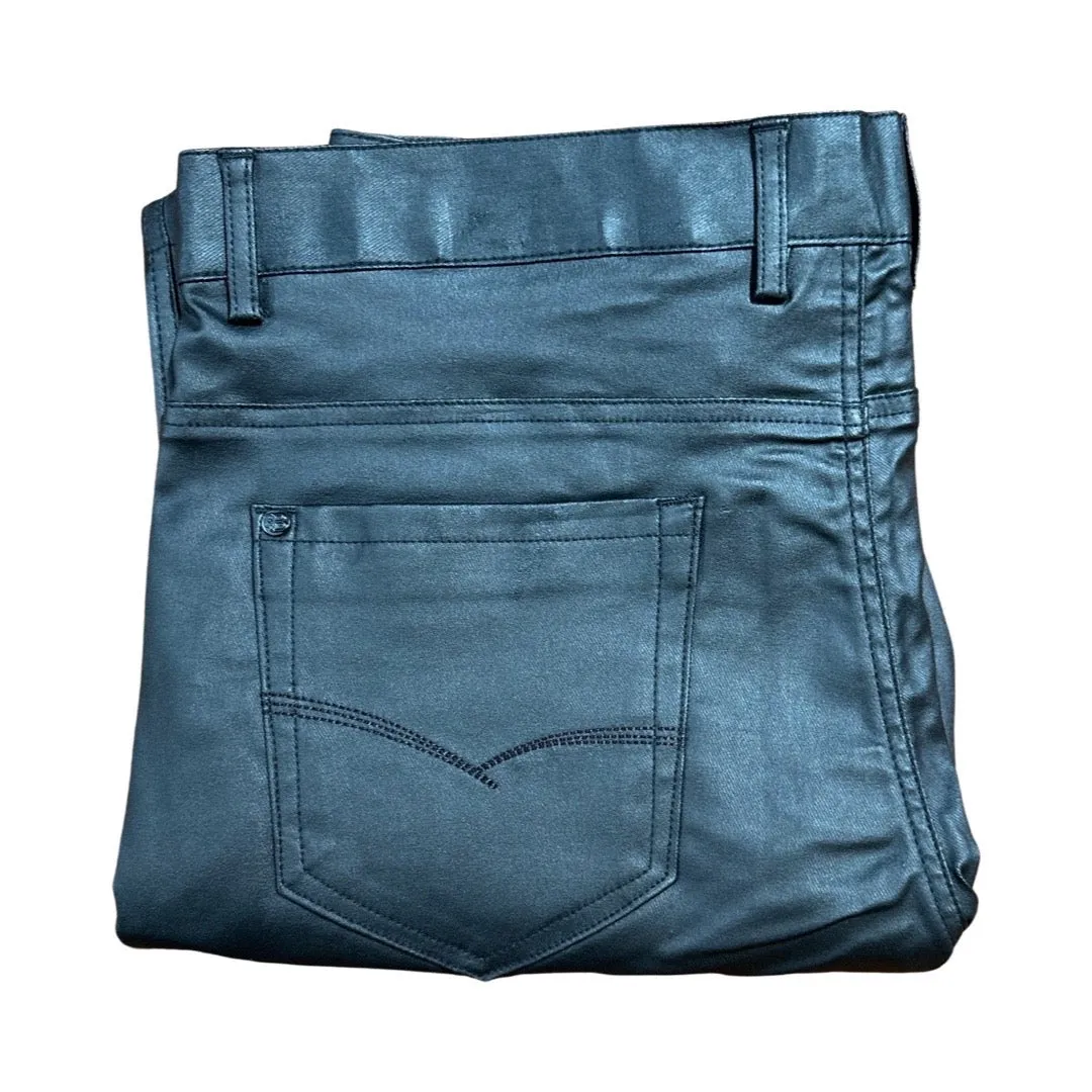 Barocco Matte Black PU Leather Dress Pants