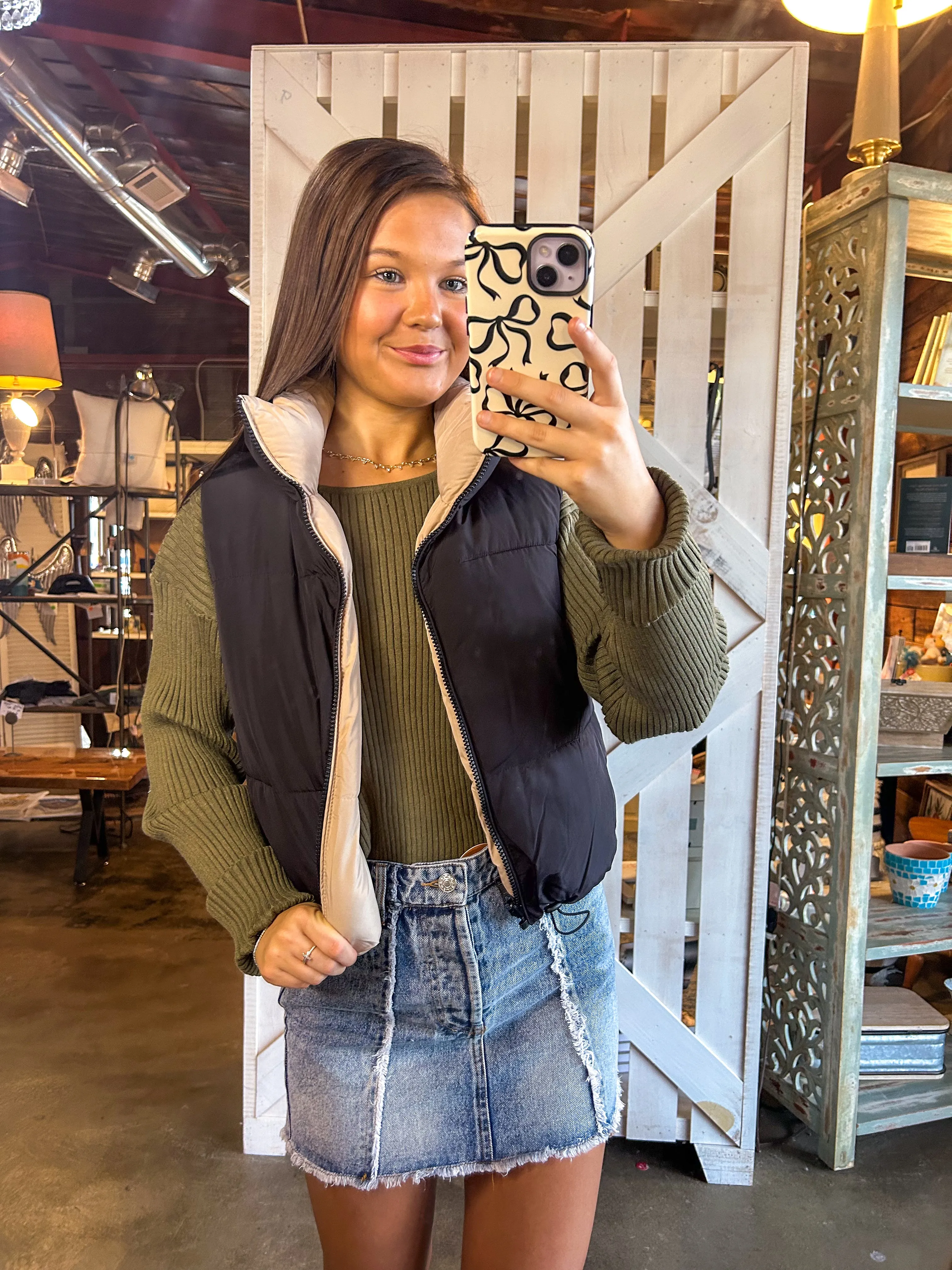 Bea Reversible Black/Cream Puffer Vest