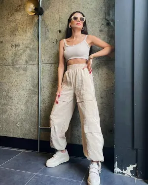 Beige Cargo Pants with Multi Pockets