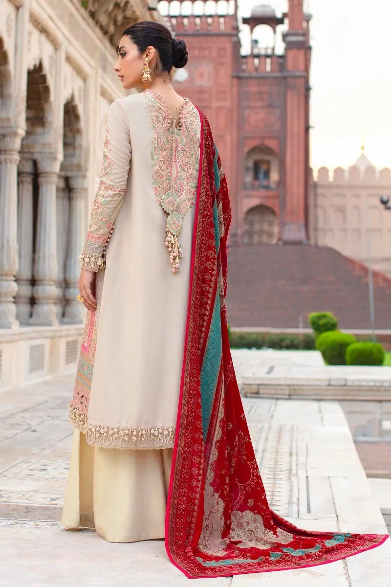 Beige Heavily Embellished Pakistani Salwar Kameez Suit Red Dupatta