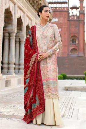 Beige Heavily Embellished Pakistani Salwar Kameez Suit Red Dupatta