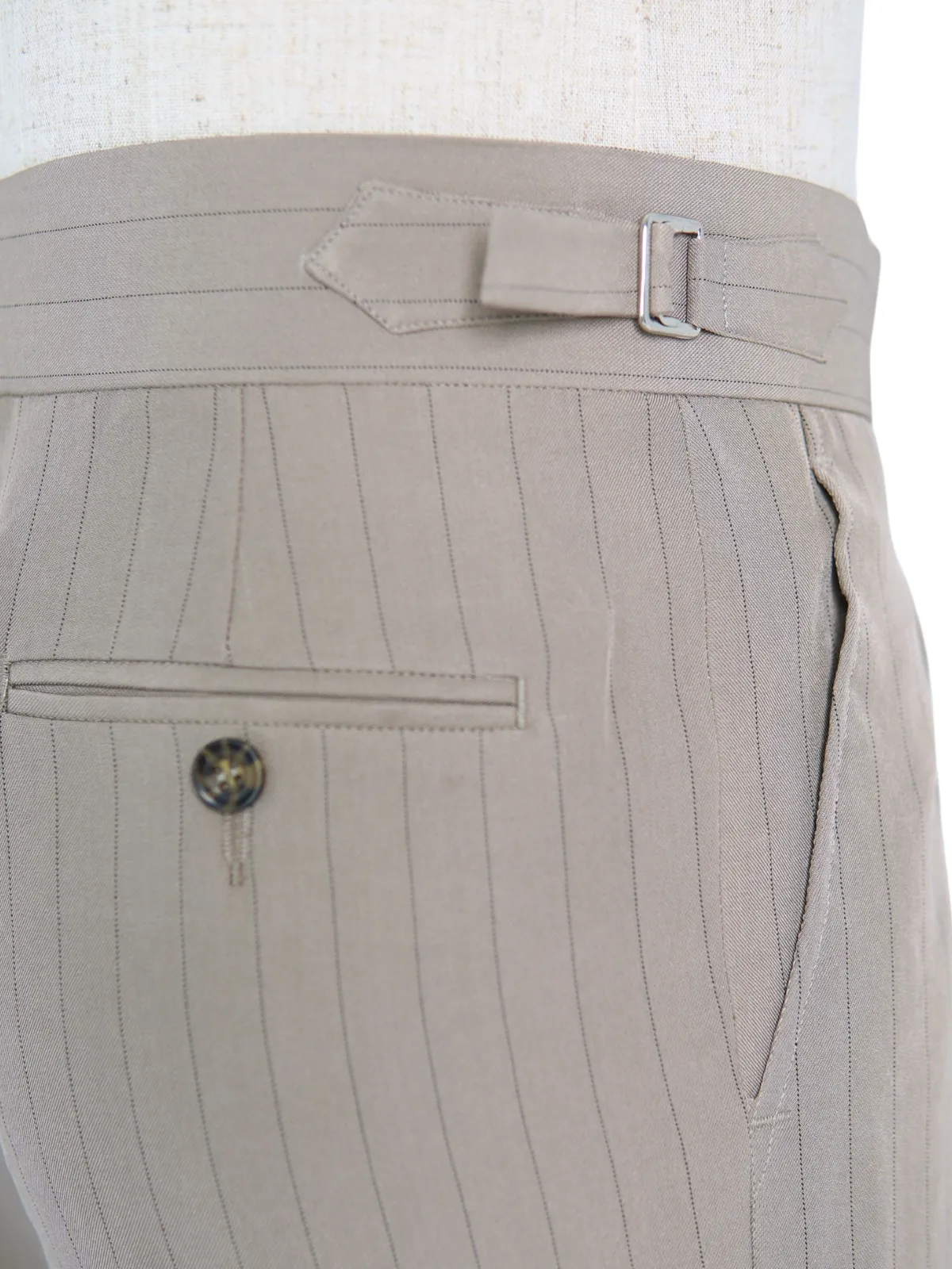 Beige Striped Formal Trousers