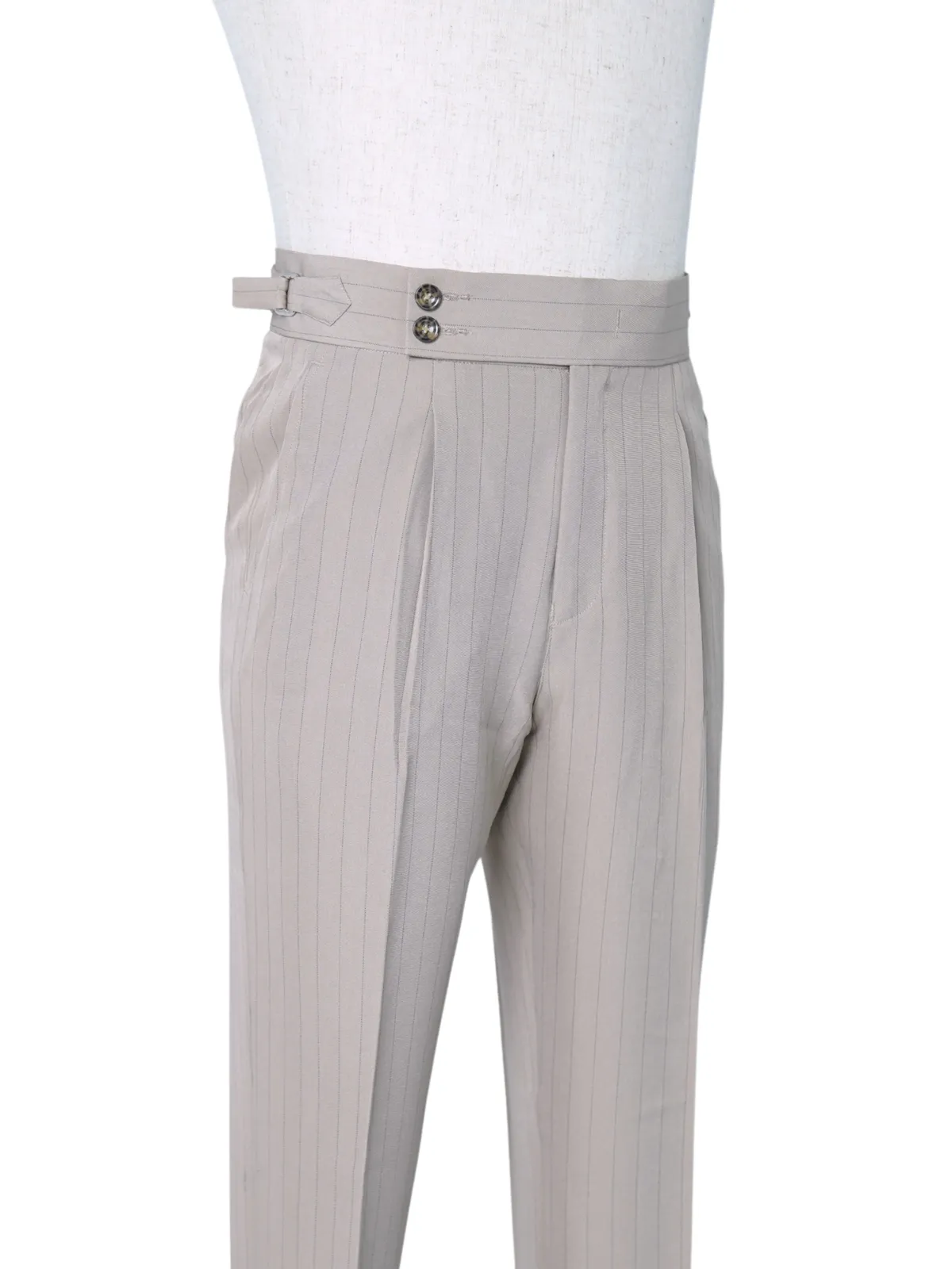 Beige Striped Formal Trousers