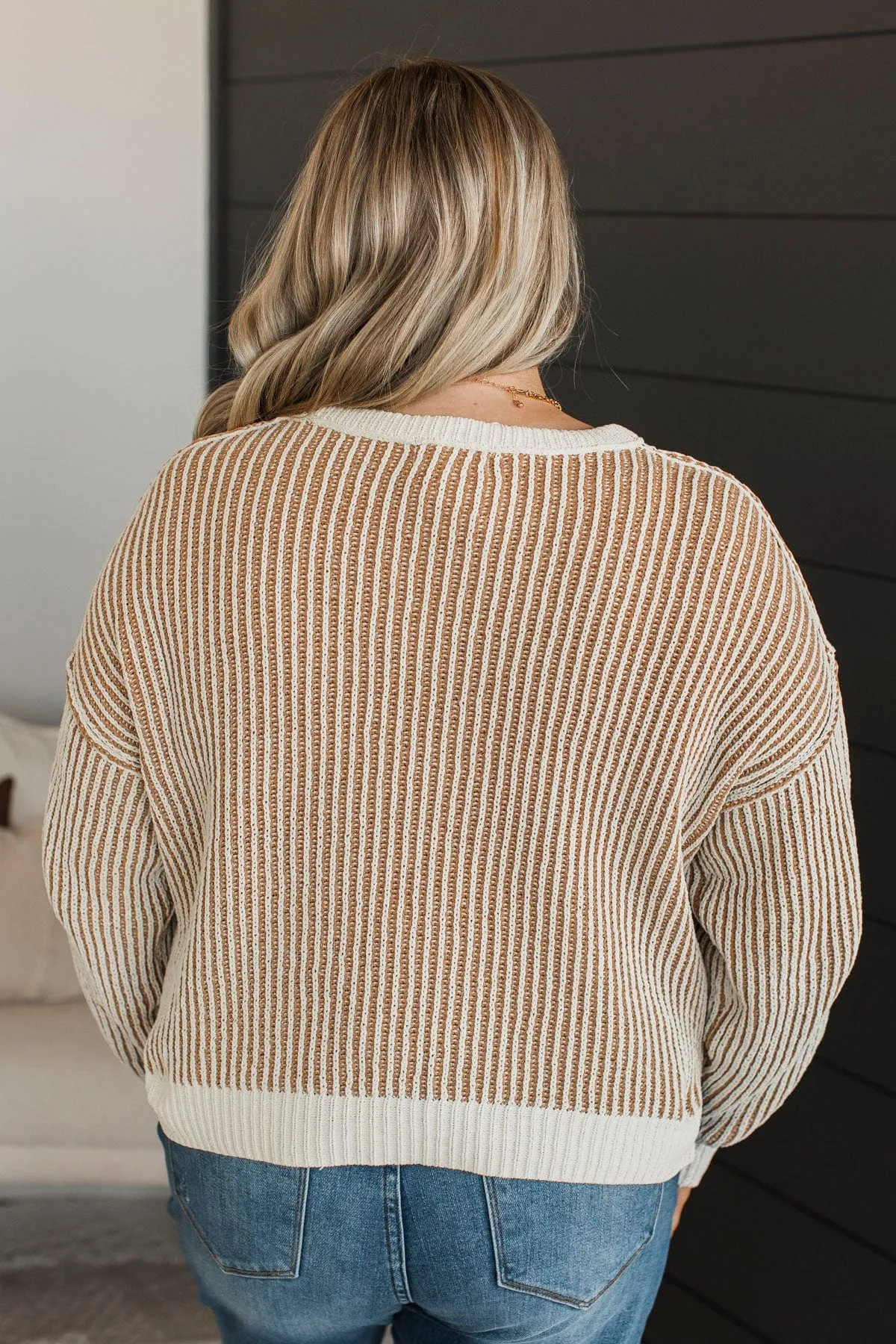 Best Contender Ribbed Knit Sweater- Ivory & Tan