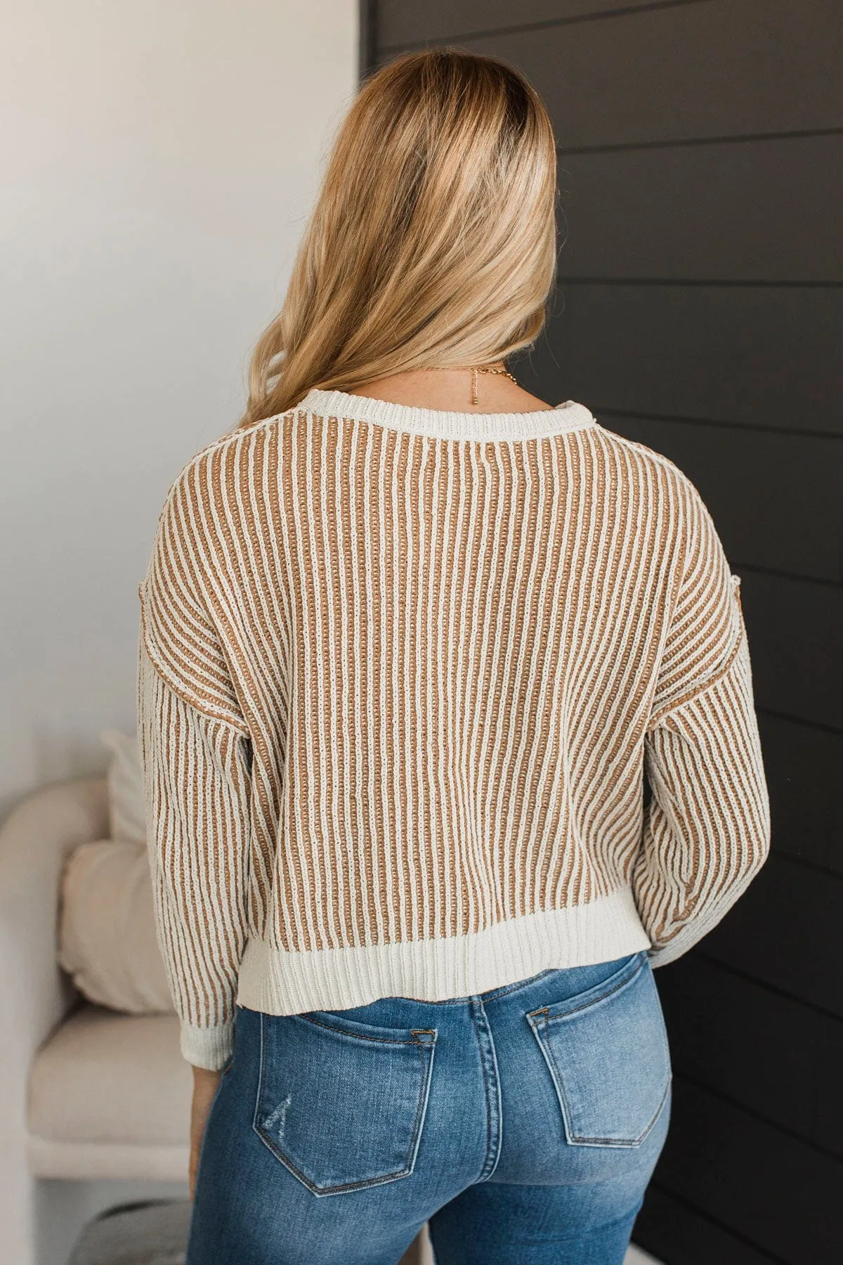Best Contender Ribbed Knit Sweater- Ivory & Tan