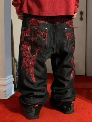 Black American Vintage Embroidered Boyfriend Jeans