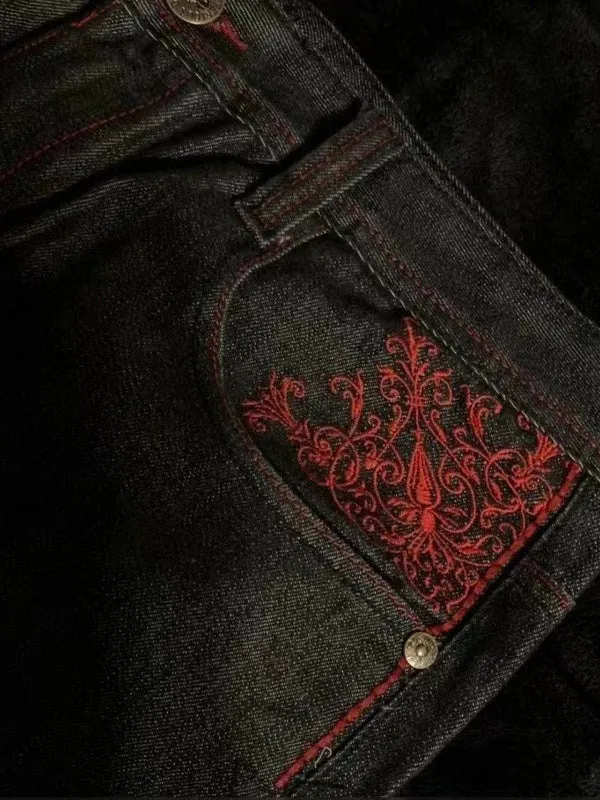 Black American Vintage Embroidered Boyfriend Jeans