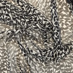 Black and White Leaves Silk Chiffon
