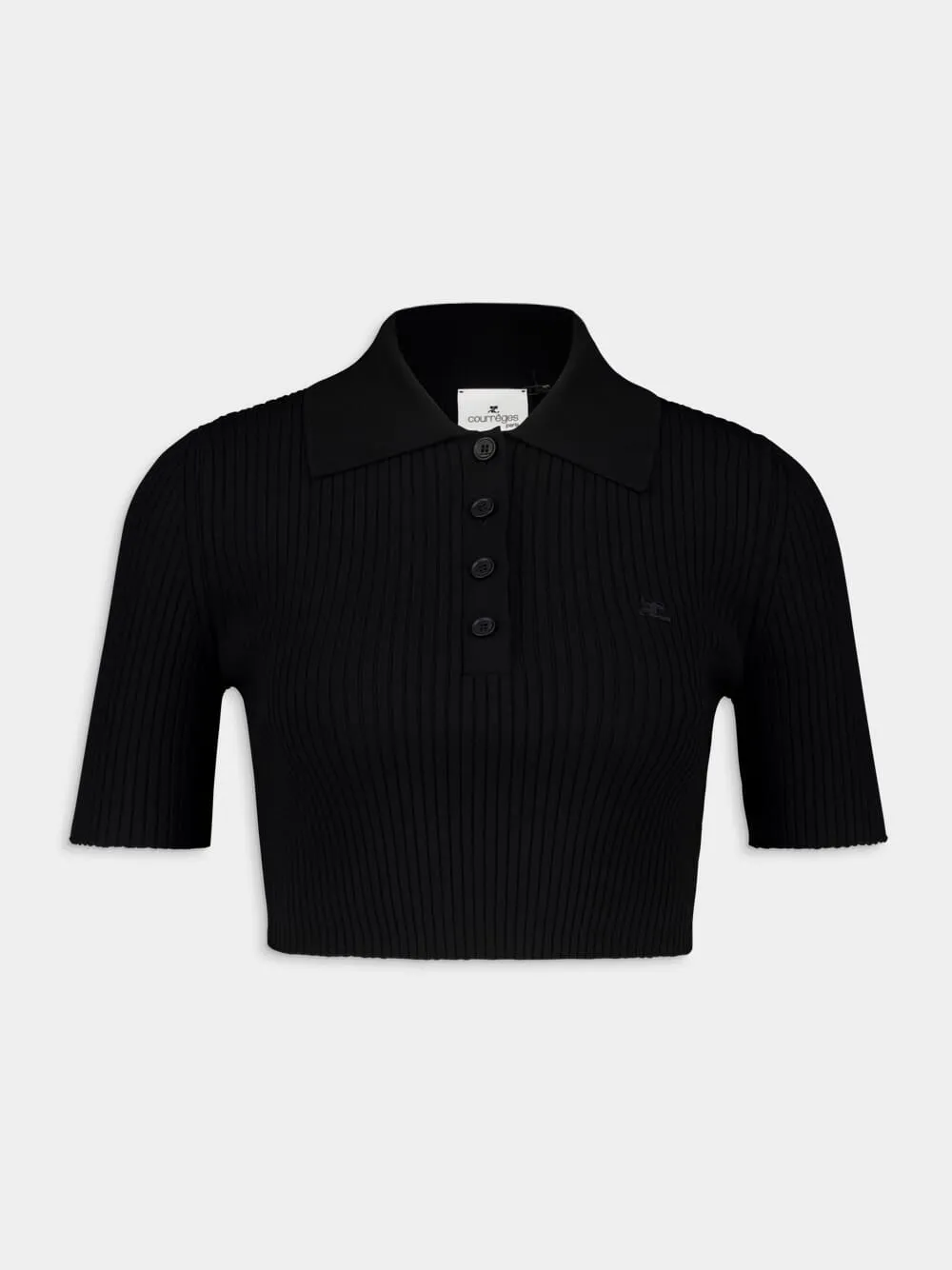 Black Cropped Knit Polo