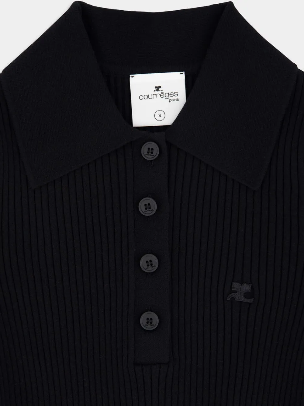 Black Cropped Knit Polo