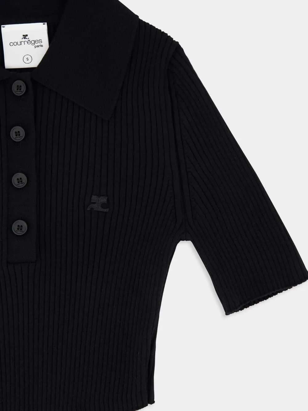 Black Cropped Knit Polo