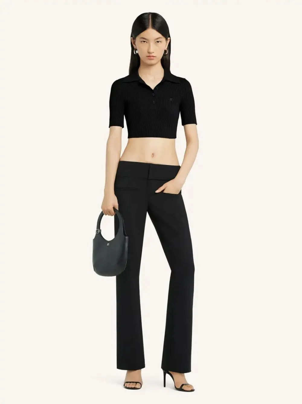 Black Cropped Knit Polo