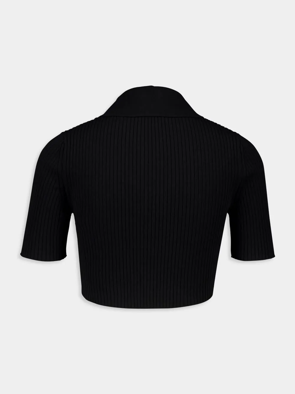 Black Cropped Knit Polo
