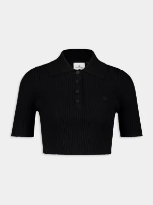 Black Cropped Knit Polo