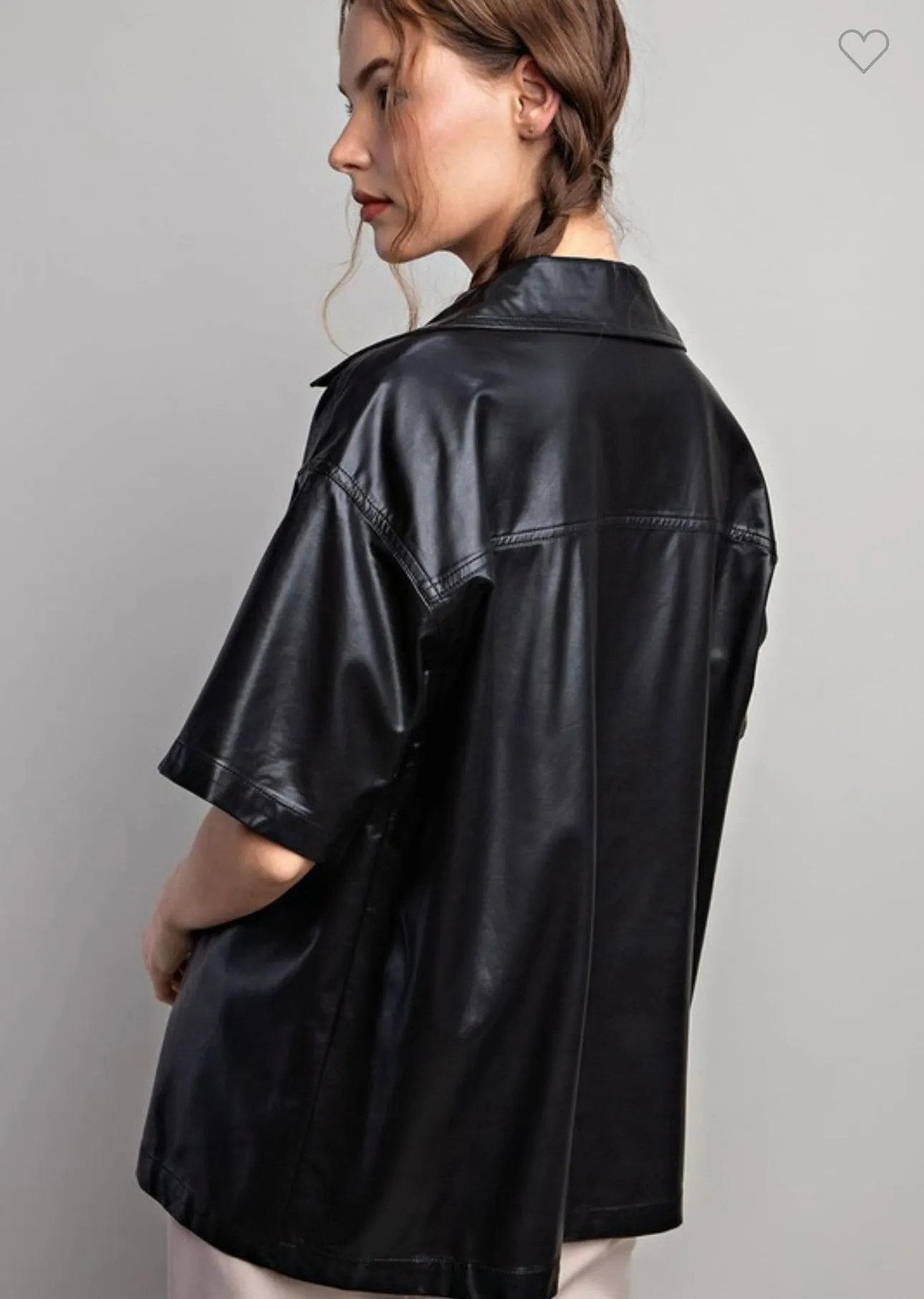Black Faux Leather Button Down