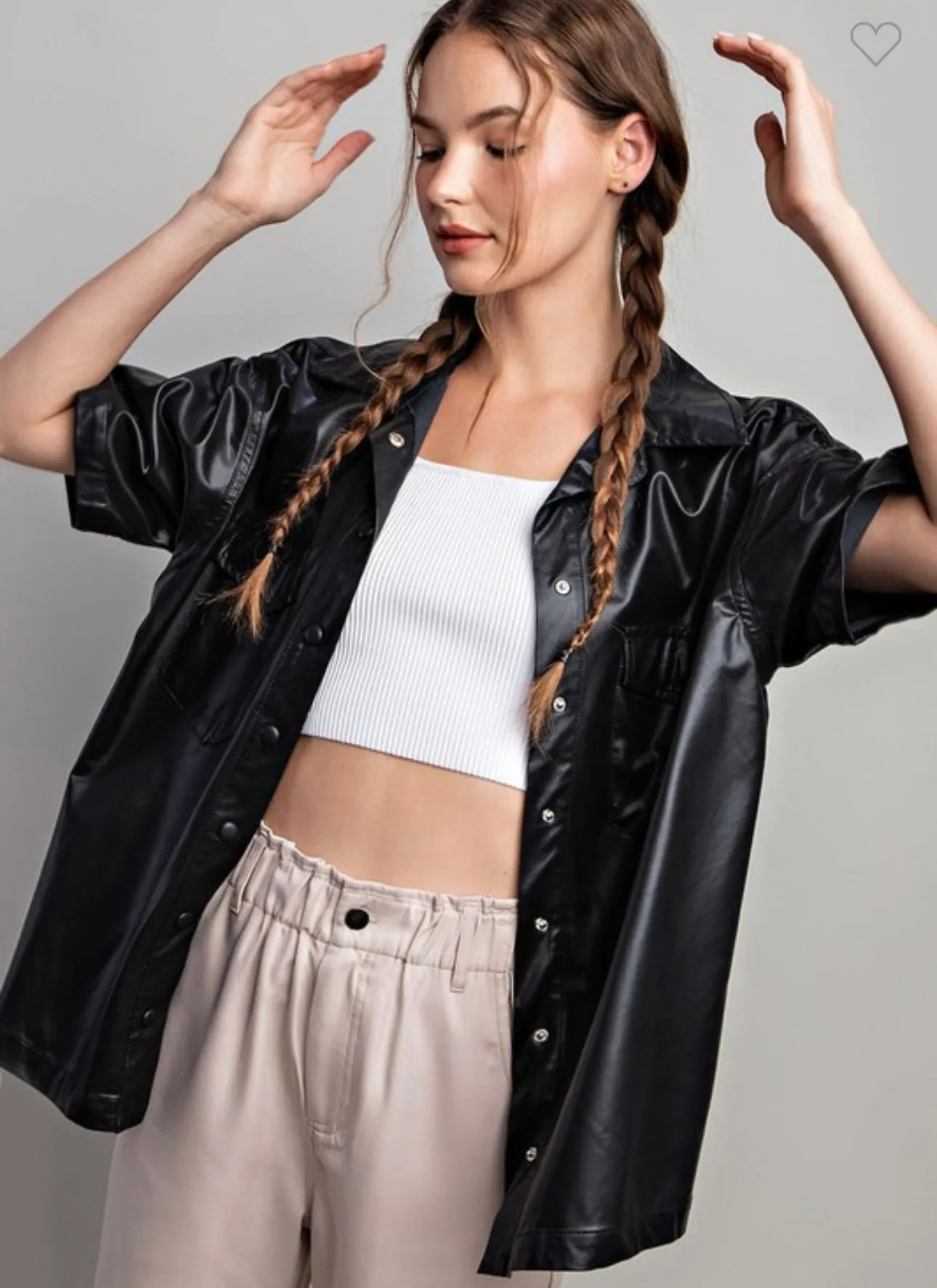 Black Faux Leather Button Down
