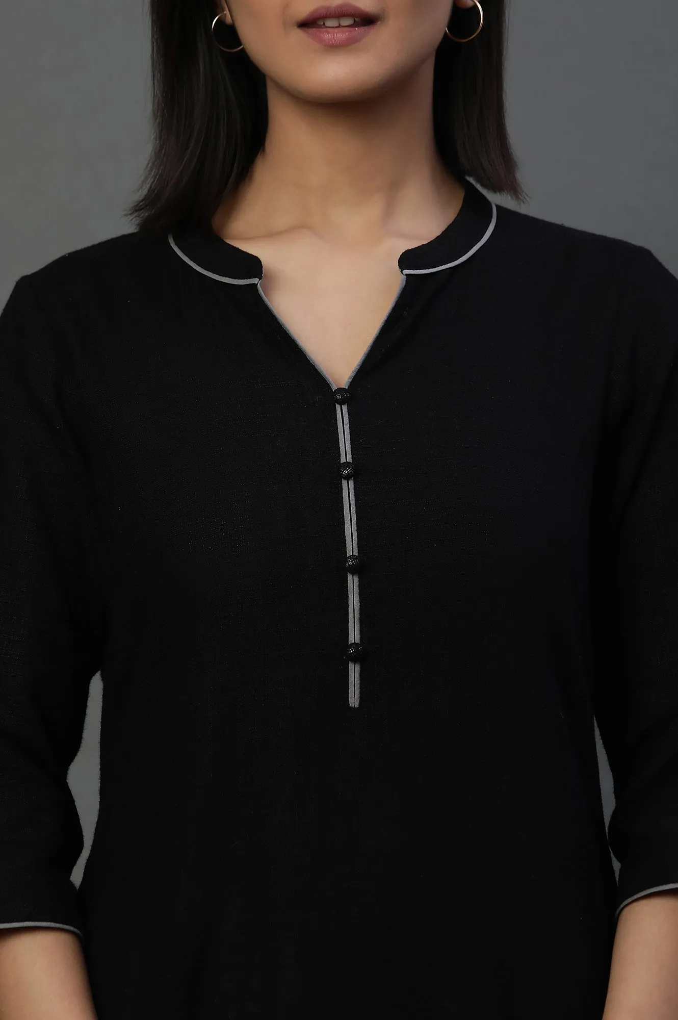Black Mandarin Collar Casual Kurta