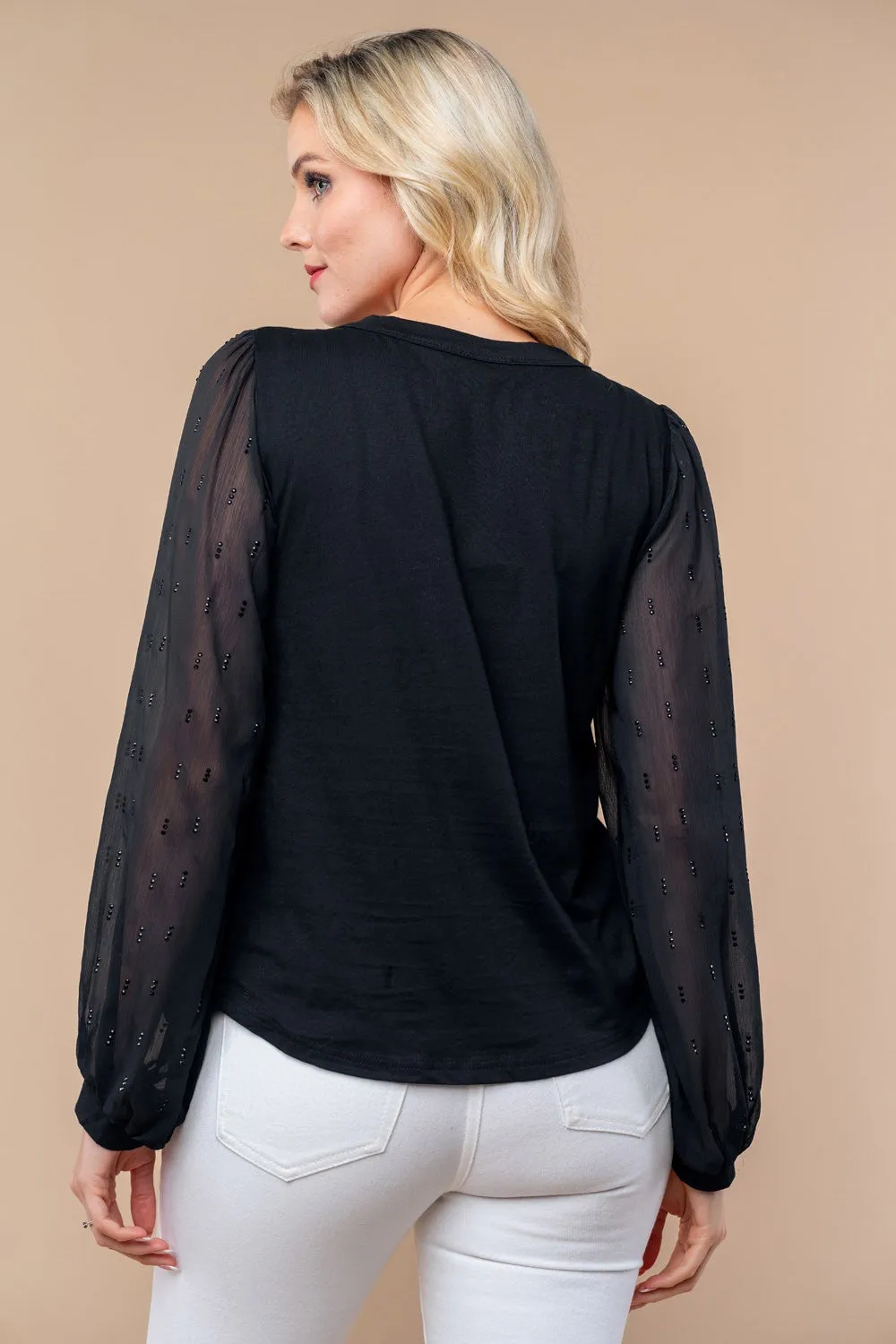 Black Sheer Long Sleeve Knit Top - Final Sale