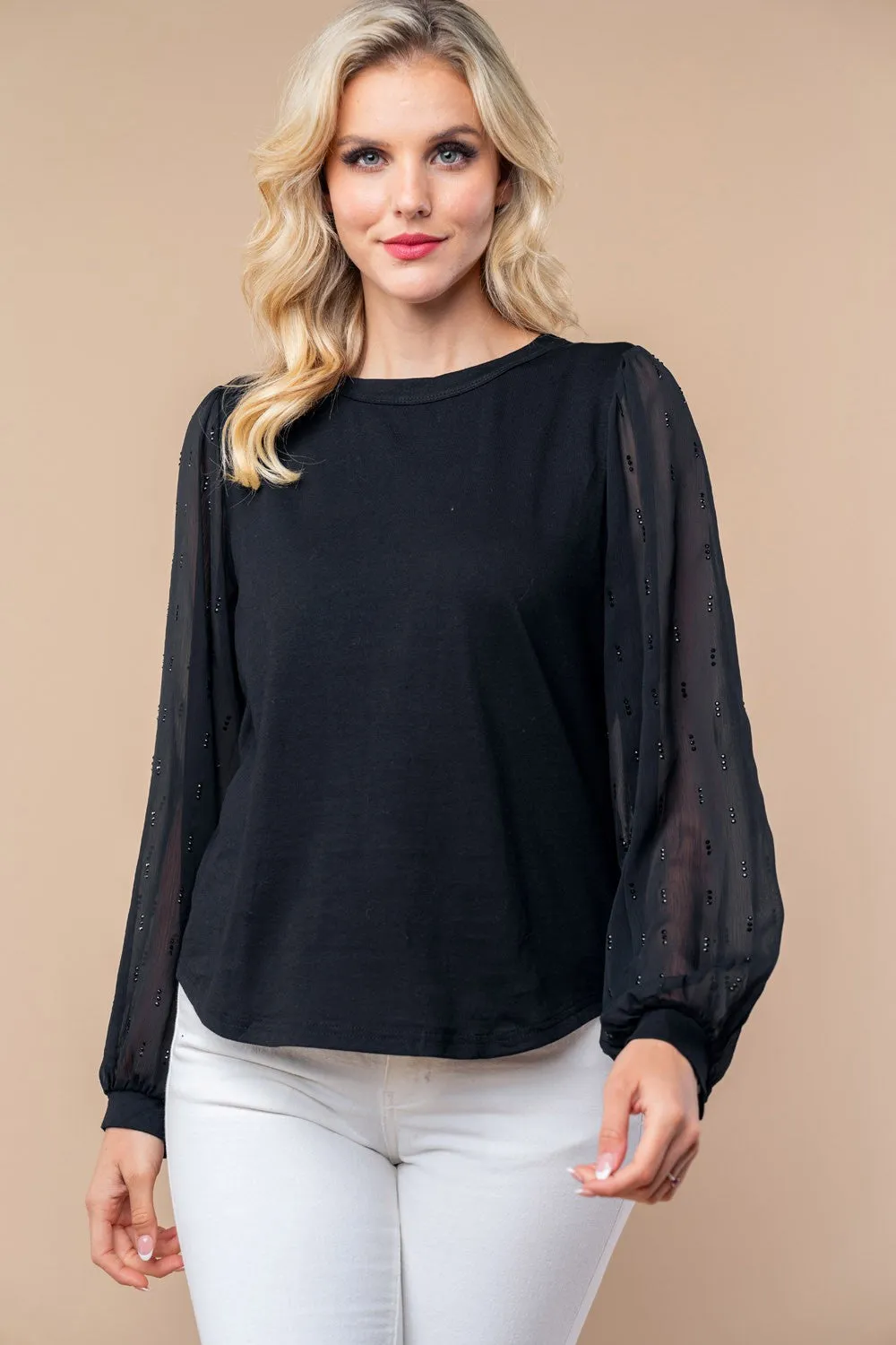 Black Sheer Long Sleeve Knit Top - Final Sale