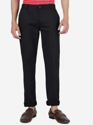 Black Solid Uno Fit Casual Trouser | JadeBlue