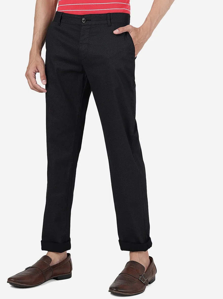 Black Solid Uno Fit Casual Trouser | JadeBlue