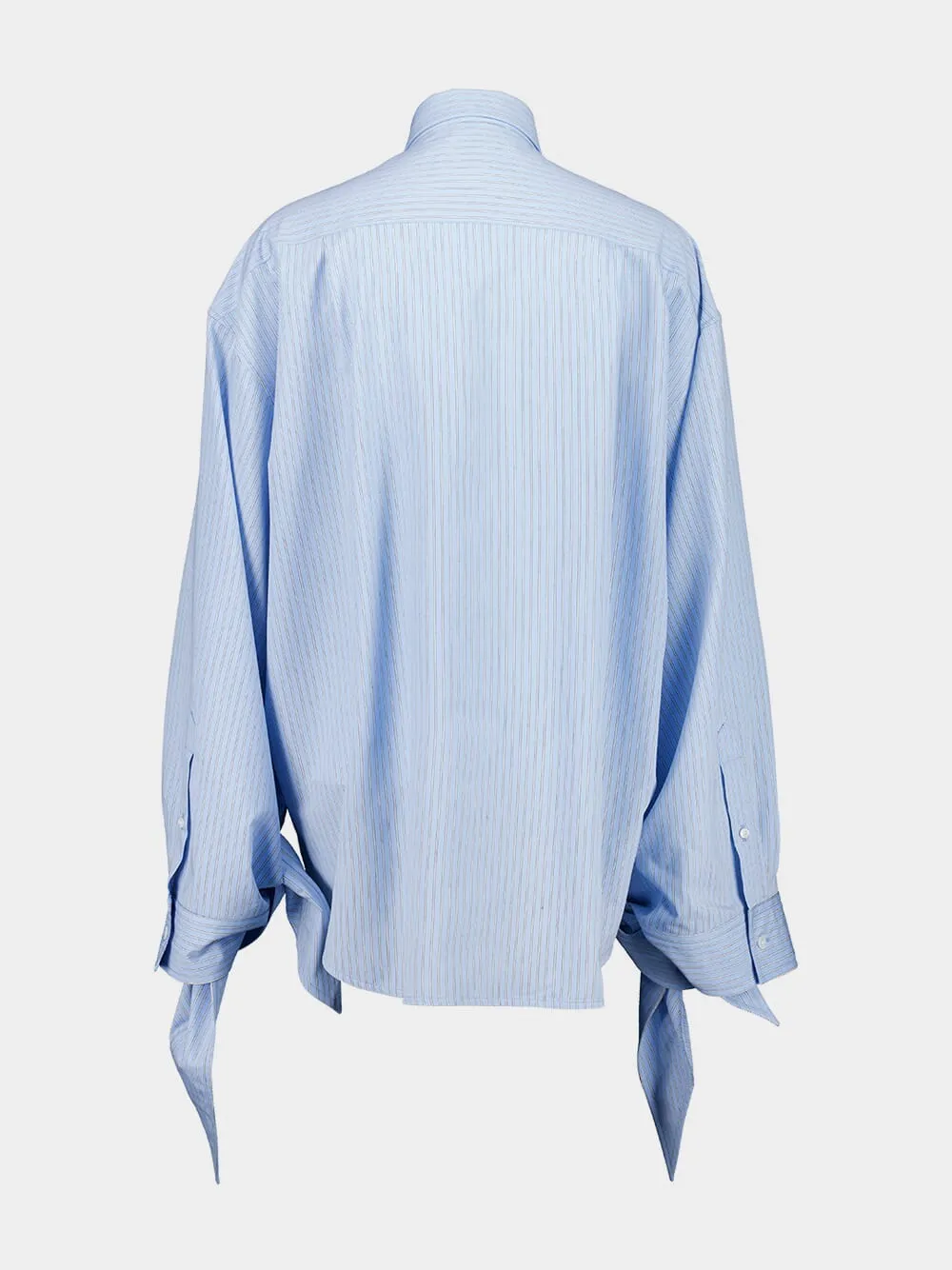 Blue and White Knotted Cuff Striped Blouse
