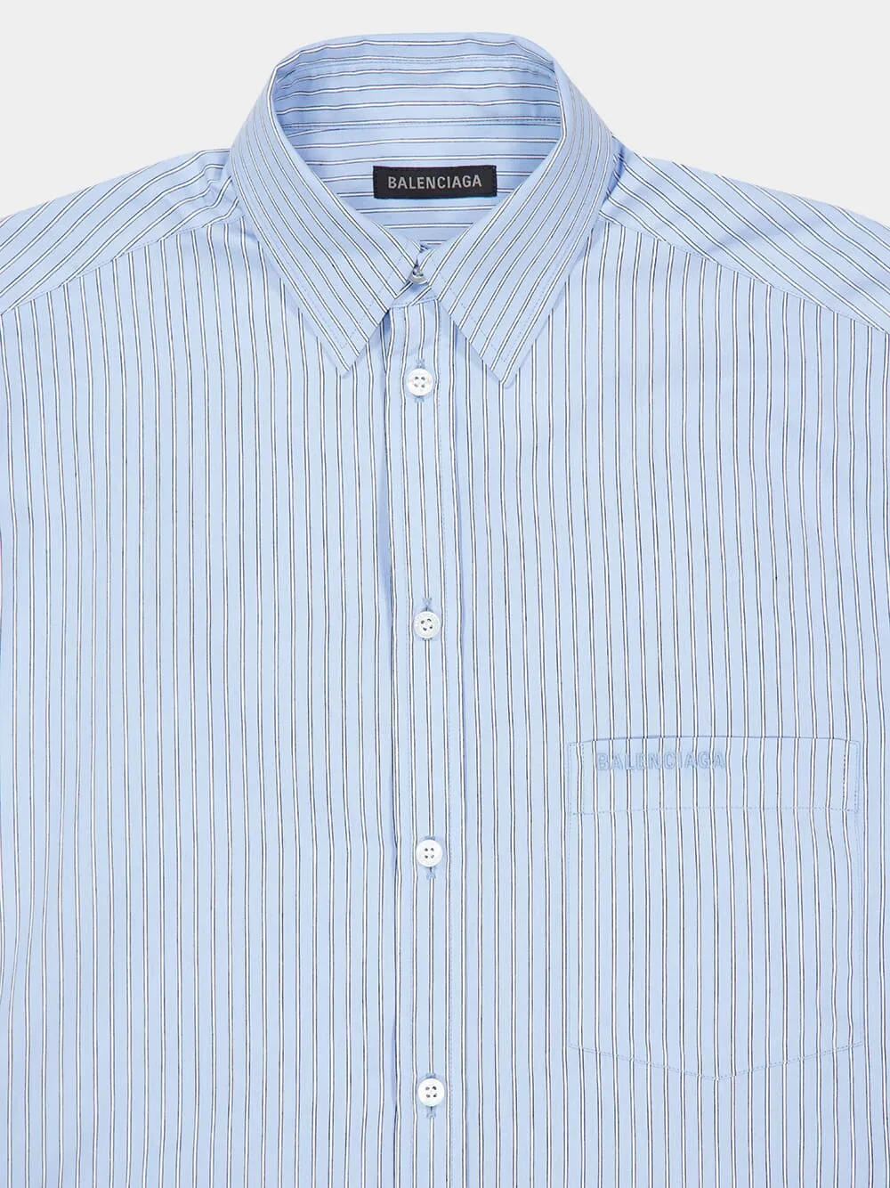 Blue and White Knotted Cuff Striped Blouse