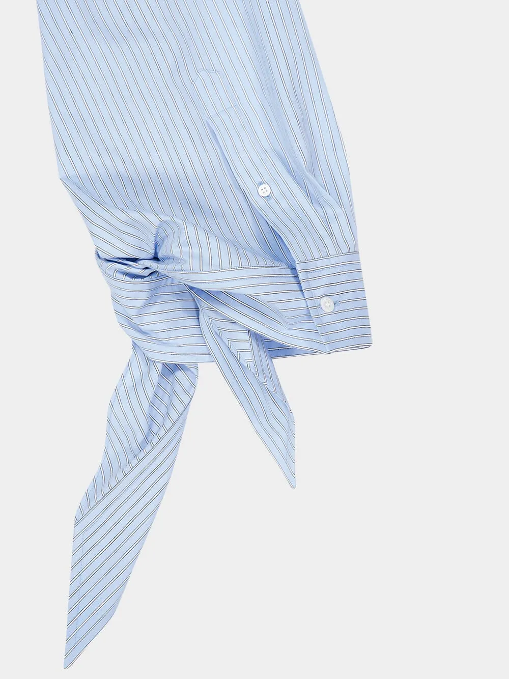 Blue and White Knotted Cuff Striped Blouse