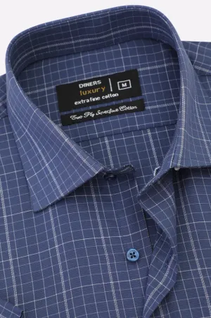 Blue Graph Check Formal Shirt (Half Sleeves)