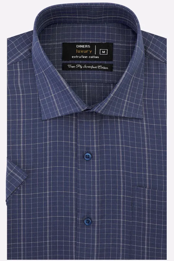 Blue Graph Check Formal Shirt (Half Sleeves)