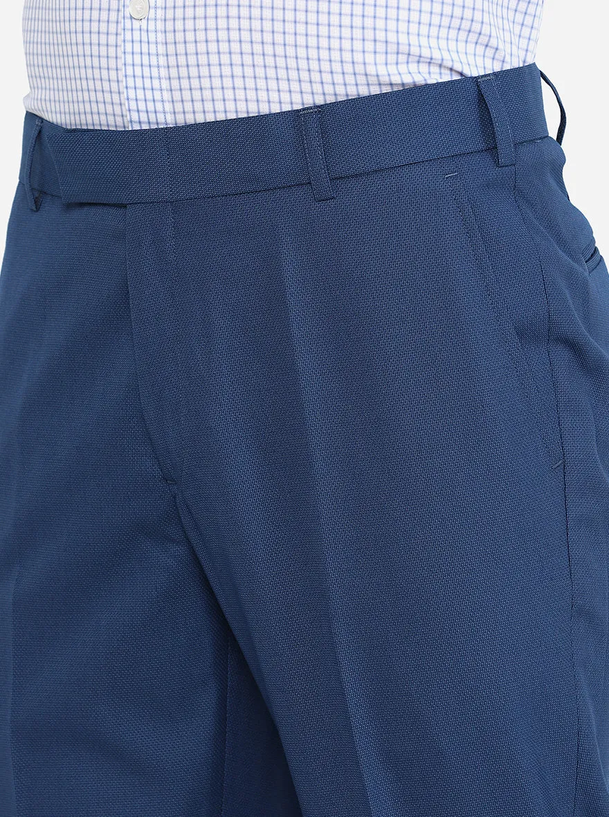 Blue Solid Slim Fit Formal Trouser | Metal