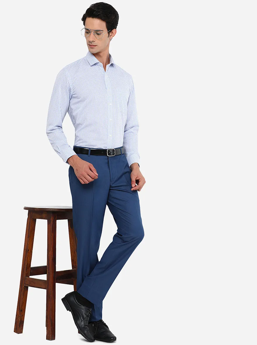 Blue Solid Slim Fit Formal Trouser | Metal
