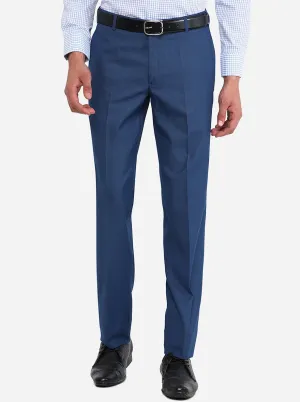 Blue Solid Slim Fit Formal Trouser | Metal