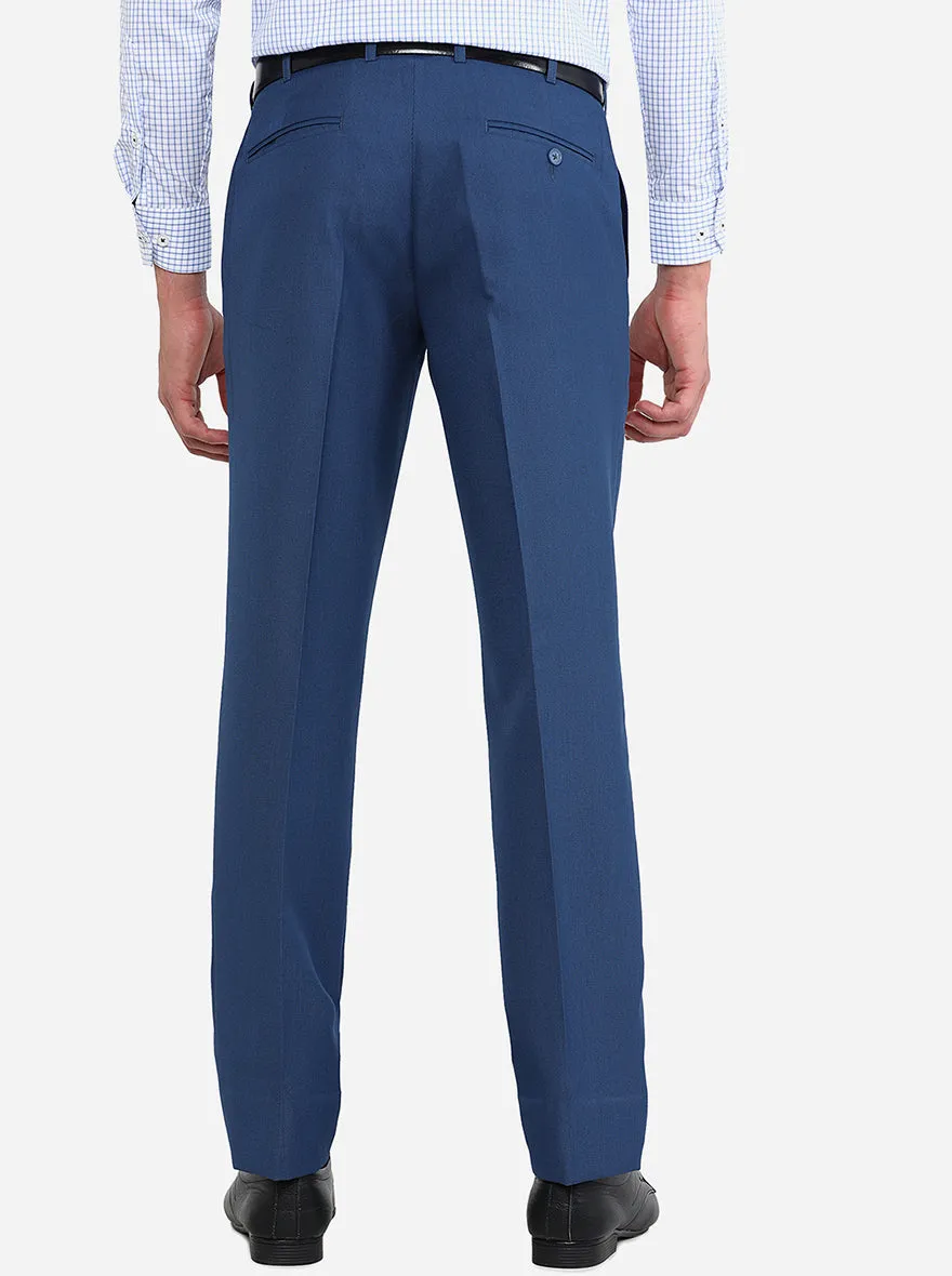 Blue Solid Slim Fit Formal Trouser | Metal