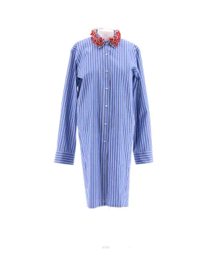 Blue Striped Shirt With Beaded Collar